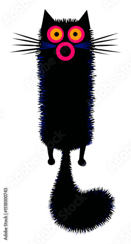 Vibrant Modern Doodle Illustration of a Unique Black Cat Character