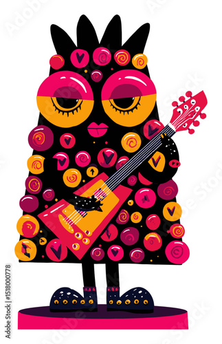Colorful Modern Doodle Illustration of a Character Playing Guitar