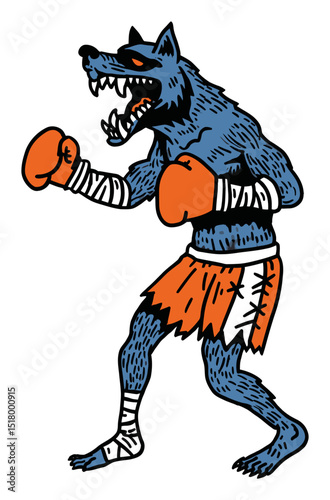 Bold Doodle Illustration of a Boxer Wolf Character in Modern Style