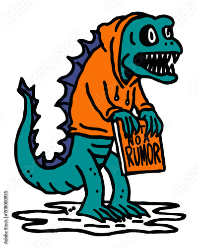 Colorful Monster Holding Sign in Hoodie - Modern Hand-Drawn Doodle Style