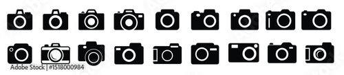 Photo camera collection. Set of black photo camera icons