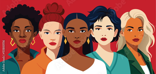 Diverse group of women standing together illustration art