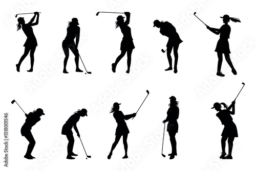 Golfer silhouette. Golf player plying golf vector silhouette art