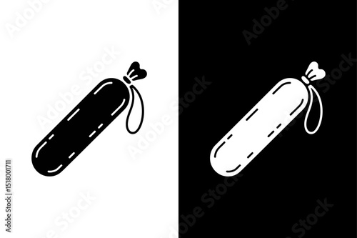 Editable Salami Silhouette Meat Stick Vector in Black and White.