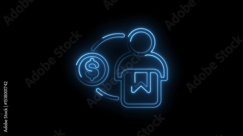 Glowing blue neon icon animation of influencer marketing and digital product revenue growth