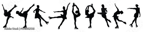 dance girl set. silhouette gymnast dancer, set of ballerina female flexible pose
