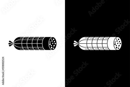 Black and White Salami Stick Vector Silhouette Icon for Meat Products.