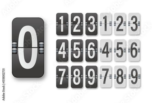 Mechanical timetable scoreboard information board display numbers. Vector.