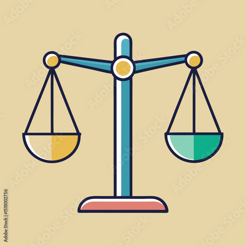 Stylized illustration of balanced scales with gold and teal on beige background