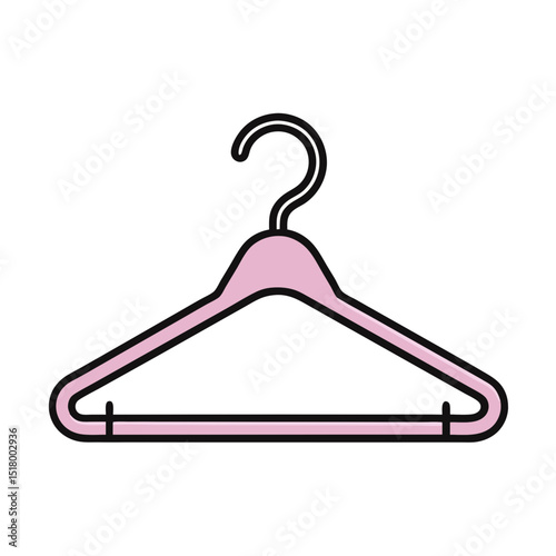 Stylized pink clothes hanger illustration with black outlining on white background