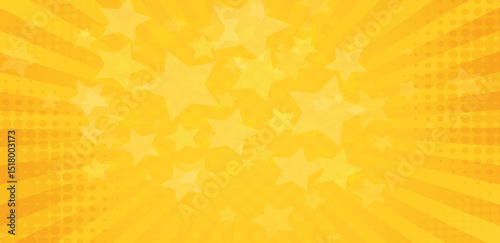 Pop art yellow comics book cover. Cartoon retro pattern with stars. Vector backdrop for superhero text, speech bubble