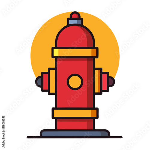 Red and yellow cartoon fire hydrant with a golden background circle