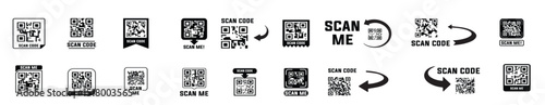 Qr code icon collection in black. Scan me code template. Digital scanning qr code. QR code sample for smartphone scanning