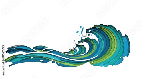 Stylized ocean wave illustration in blue and green colors  
