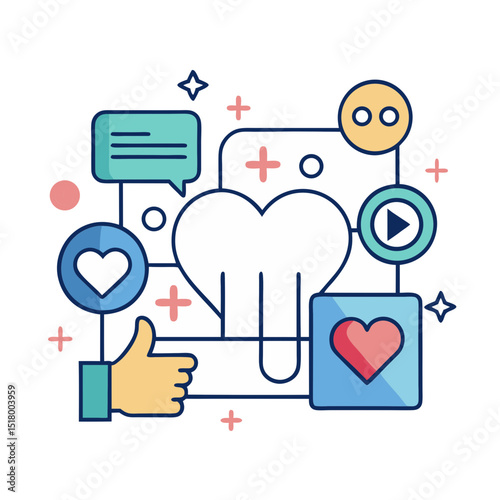 Social Media Engagement Vector Illustration with Likes Comments and Shared Content