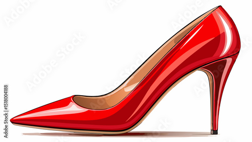 Elegant stiletto heels with glossy red finish and pointed toe, close-up against a white background, emphasizing slender heel, feminine allure, evening glamour, and high-fashion sophistication.

