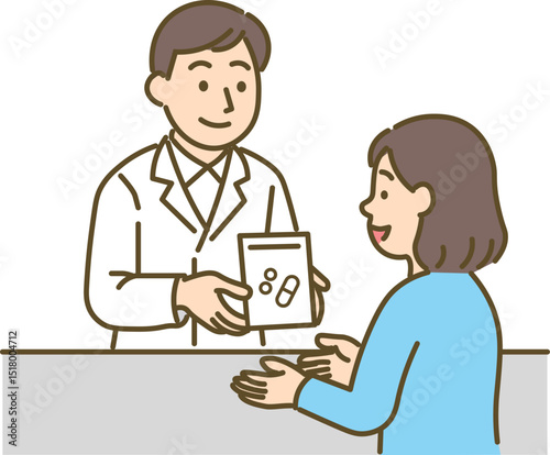 Pharmacist Handing Medication Illustration