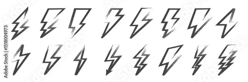 Lightning bolt icons in grunge style. Vintage flash symbol, thunderbolt vector illustration. Lightning strike sign