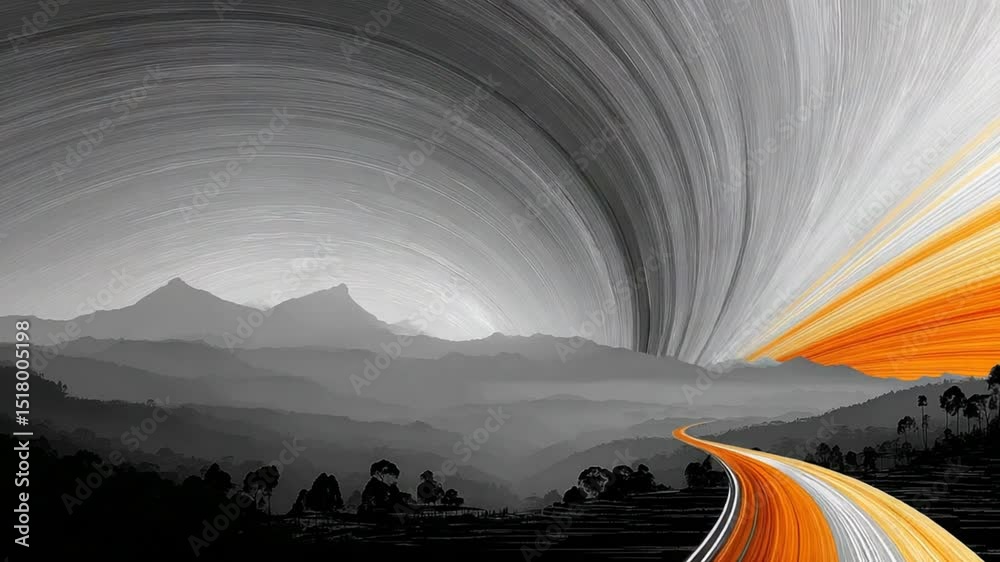 Abstract road to success with mountain background. artistic and conceptual journey