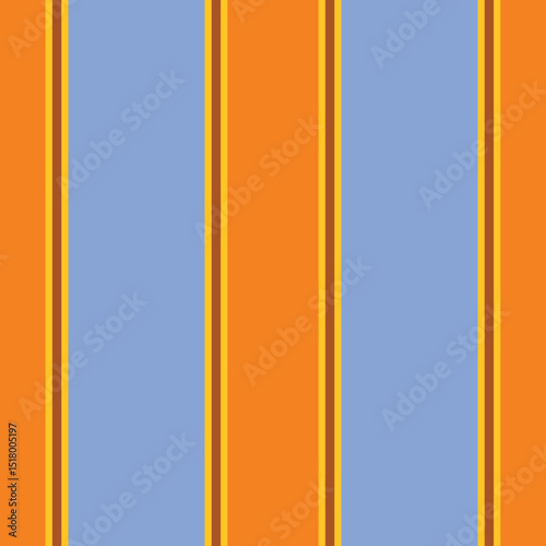 Bold wide vertical stripes seamless pattern in blue and orange color. Summer background, resort wear stripes apparel, home decor, wallpaper. 