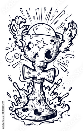 Creative Hand-Drawn Illustration of an Artistic Trophy with Splash Effects