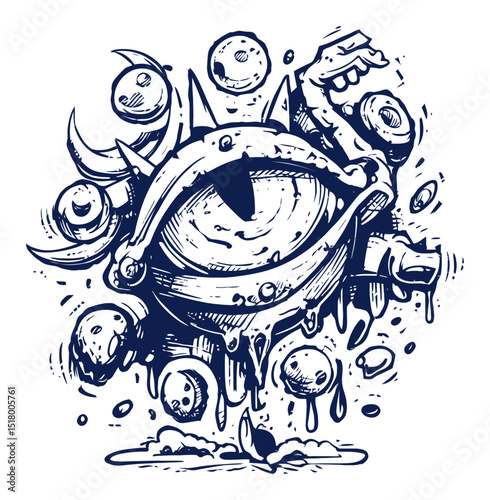 Intricate Hand-Drawn Illustration of an Eye Surrounded by Abstract Elements