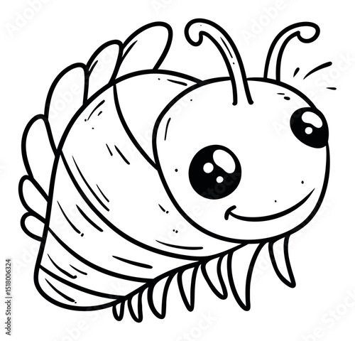 Cute Cartoon Insect with Big Eyes and Friendly Expression for Coloring