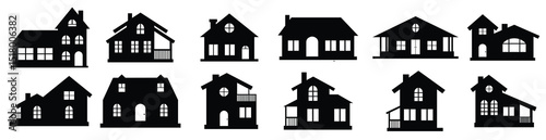 house property black silhouette icon set collection vector illustration
