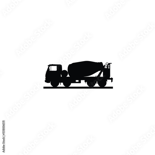 Silhouette of a cement mixer truck on road on white background