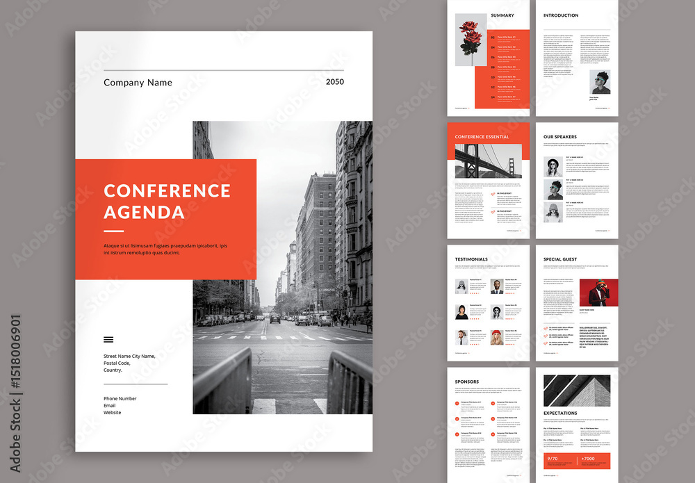 Conference Agenda Brochure Layout Stock Template | Adobe Stock