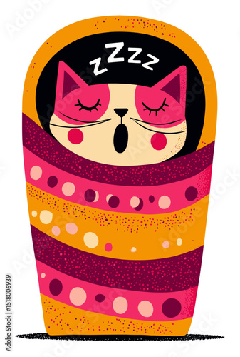Cozy Sleeping Cat Illustration in Vibrant Doodle Style