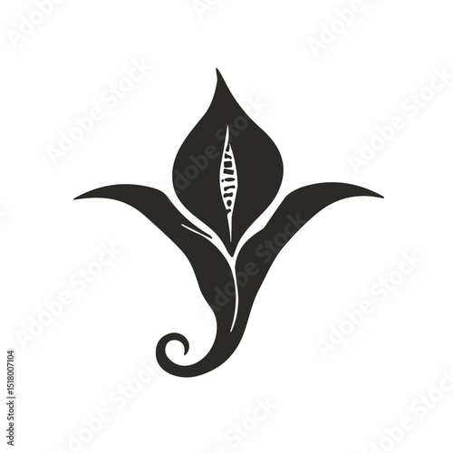 Black peace lily blossom isolated for logo design