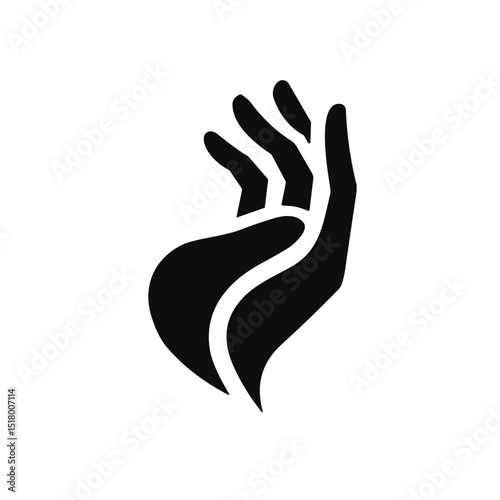 Abstract design of a reaching hand in black, simple and stylized, for mindfulness with space for copy
