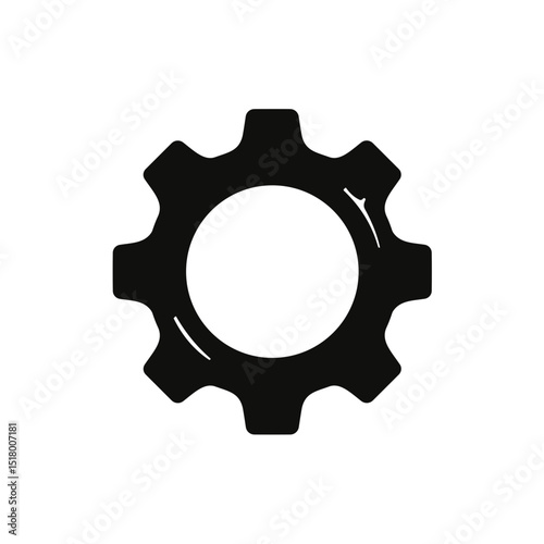 Black gear symbol on white, for technical design with space for copy
