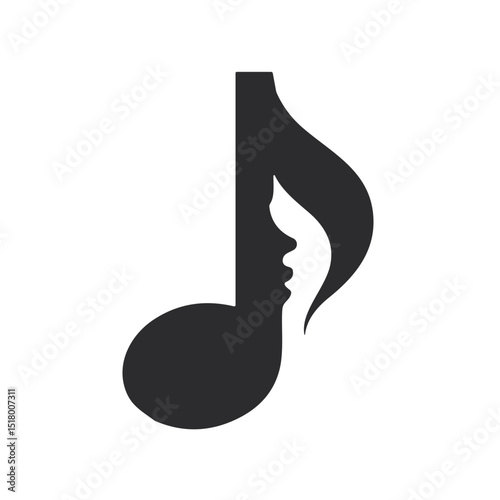 Music note with face silhouette in black and white represents harmony
