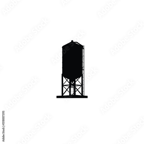 Silhouette of a cement silo standing tall on white background