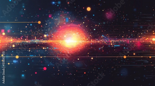 Abstract digital art depicting a glowing central core with radiating lines and particles, suggesting data flow or energy.