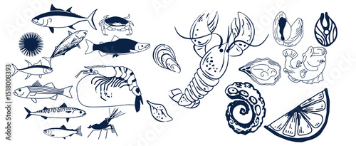 Wallpaper Mural Incredible Hand Drawn Seafood Vectors Torontodigital.ca