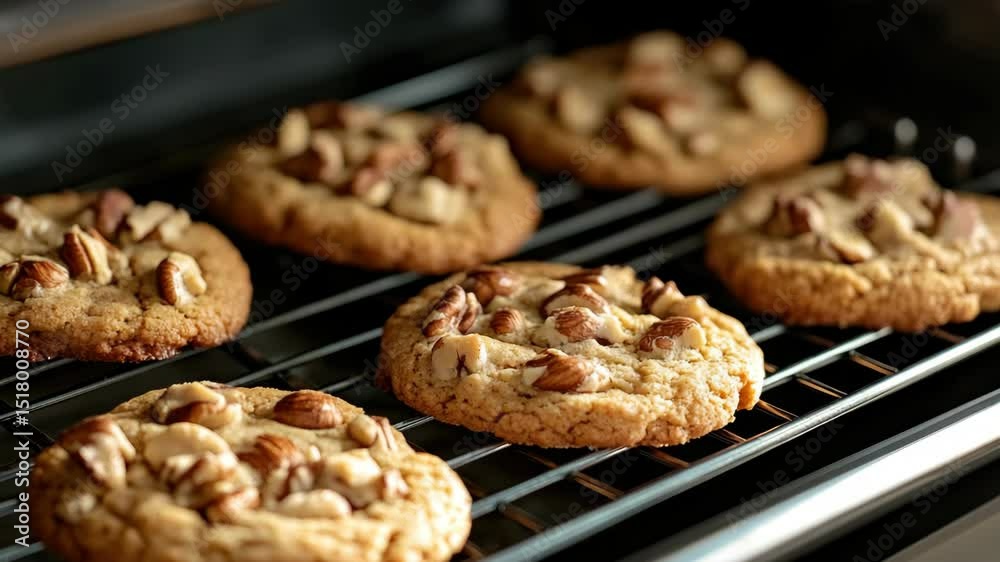 A plate of delicious pecan cookies fresh from the oven, ready to be enjoyed. Perfect for snacking or dessert.