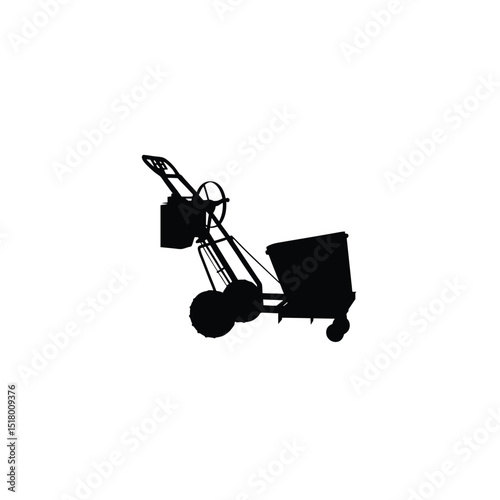 Silhouette of a compactor machine in use on white background