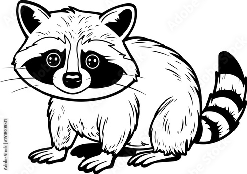 Vector isolated illustration of a cartoon raccoon coloring page.
