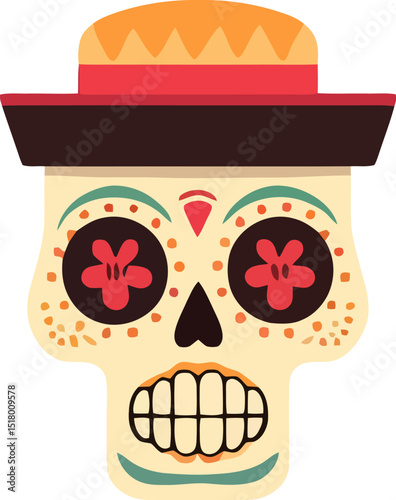 Vector isolated illustration of decorated human skull. Day of the Dead.