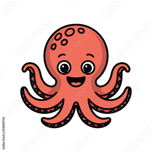 Adorable cartoon octopus character in a coral hue with smiling expression ideal for childrens designs and educational purposes on a clear background