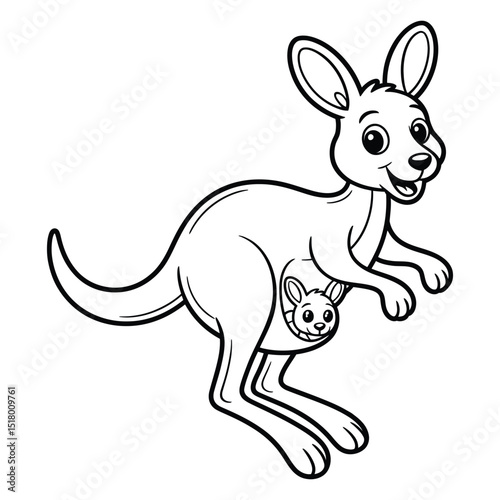 Kangaroo hopping Coloring Page, Vector, Illustration, Icon, Outline, Line Art, Silhouette, Logo, White Background.