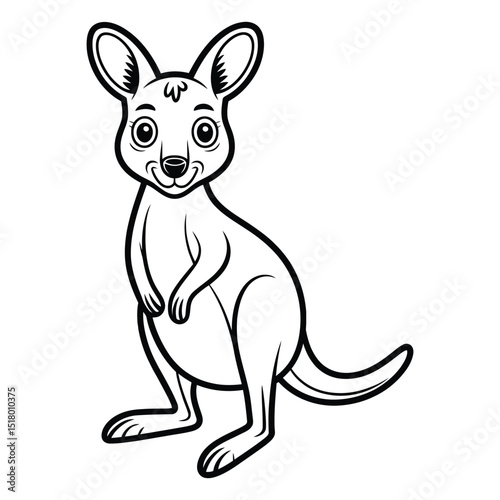Wallaby in the outback Coloring Page, Vector, Illustration, Icon, Outline, Line Art, Silhouette, Logo, White Background.