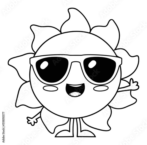 Cheerful Cartoon Sun Character with Sunglasses and Friendly Gesture