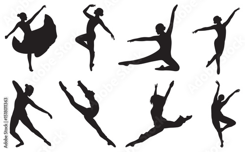 Silhouetted dancers strike diverse poses conveying graceful movement and expressive body language