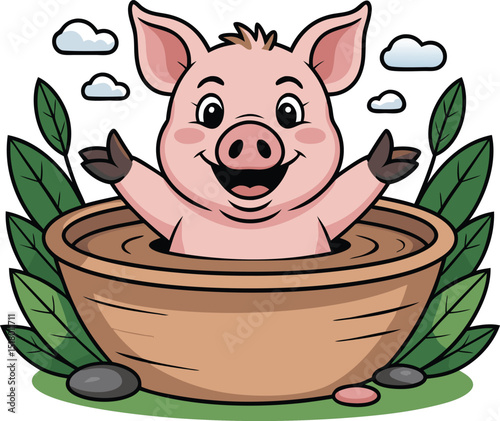 Happy Pig in Mud Bath playing