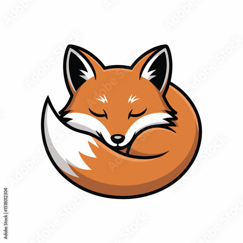 Cute cartoon fox sleeping in a curled position vector illustration perfect for childrens books logos and various design projects on white background