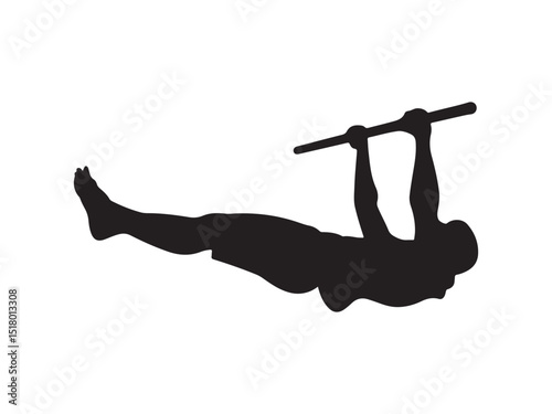 Gymnastics Front Lever: Athlete Silhouette Performing Calisthenics Strength and Core Exercise

